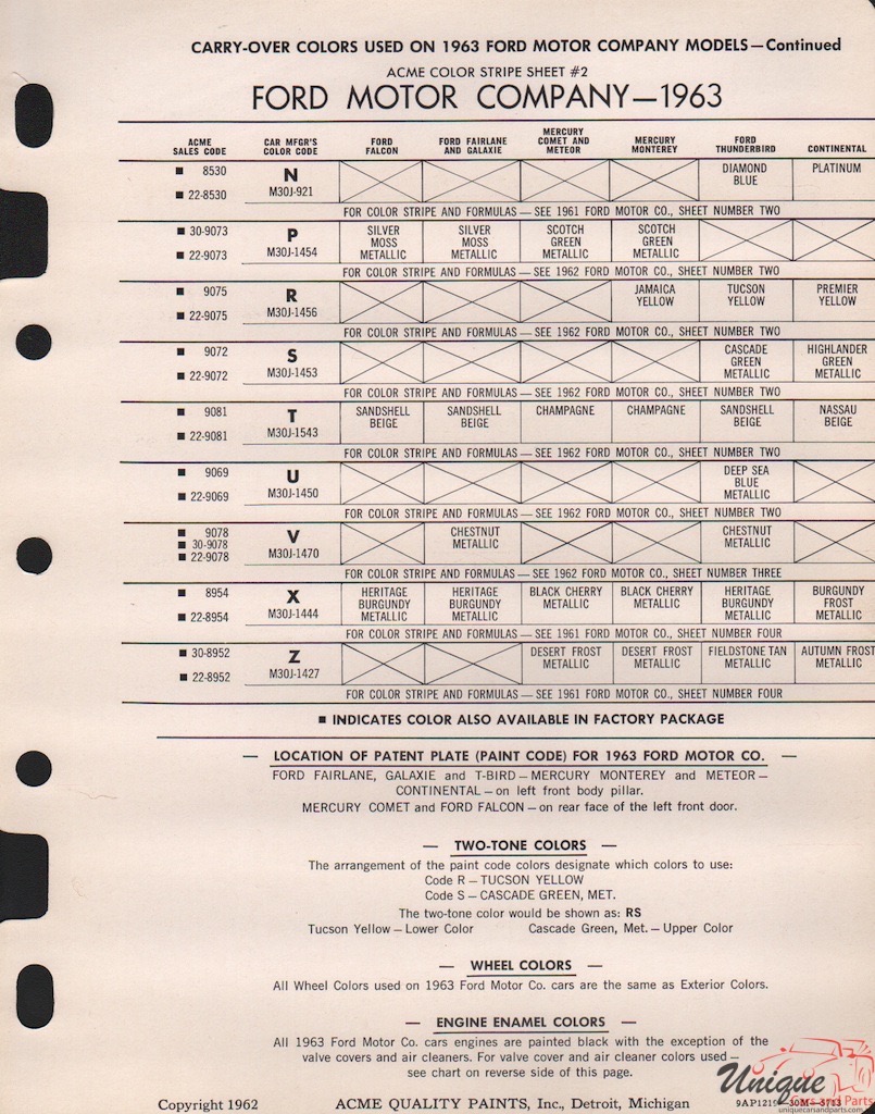 1963 Ford Paint Charts Acme 3